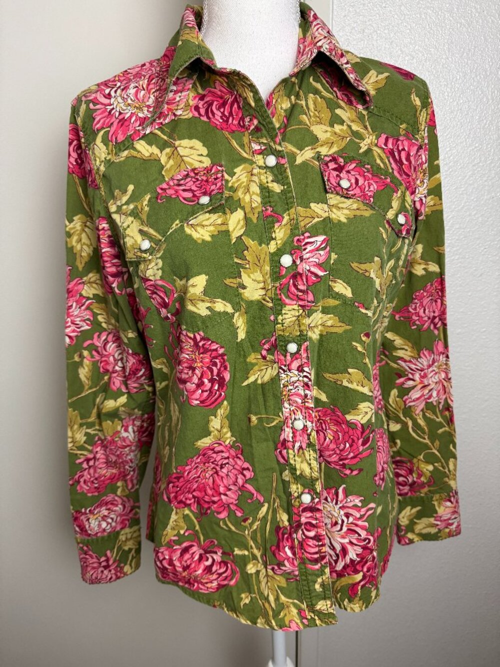 Vtg Y2K 80-90s Lucky Brand Dungarees America Floral Western Pearl Snap Shirt L